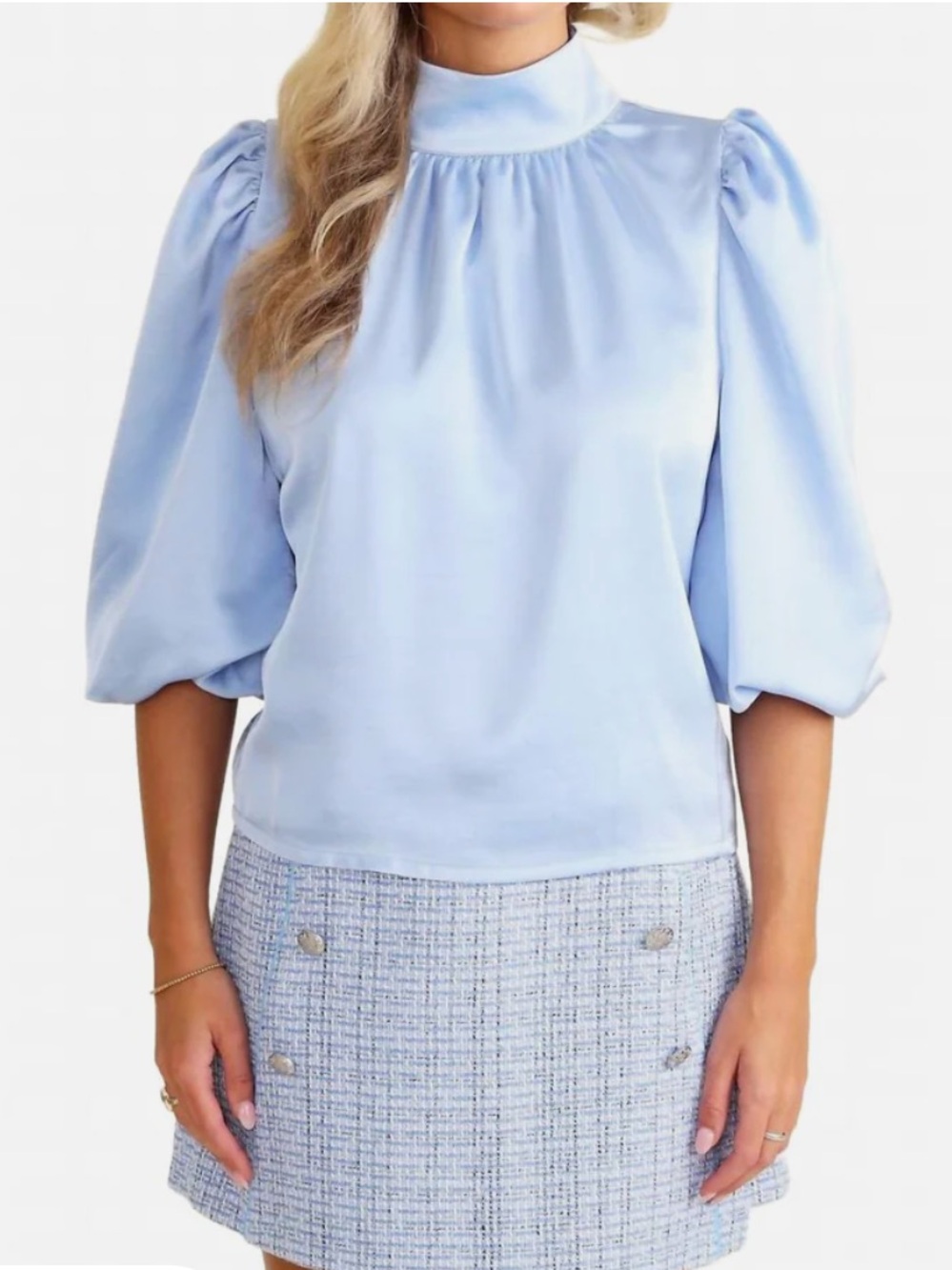 New with tags S’edge Sedge Carmen Polyester top in a light Cornflower Blue.  XS